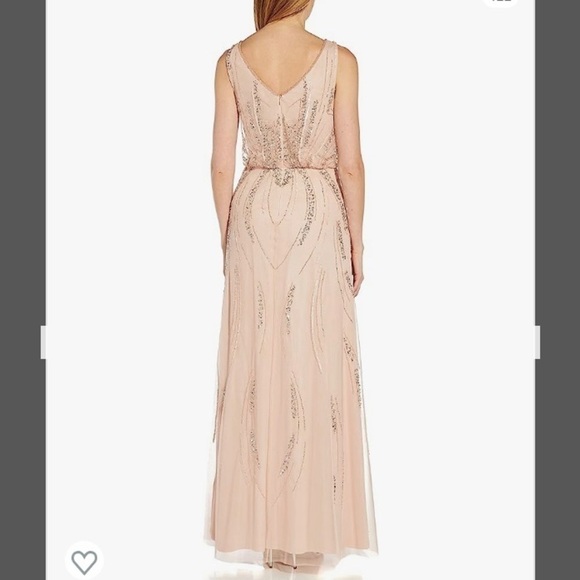 Adrianna Papell V-neck Sleeveless Beaded Blouson Gown in Blush - Picture 2 of 6
